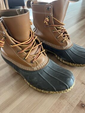 L.L. Bean Two-Tone Brown Leather and Black Rubber Lace-Up Boots